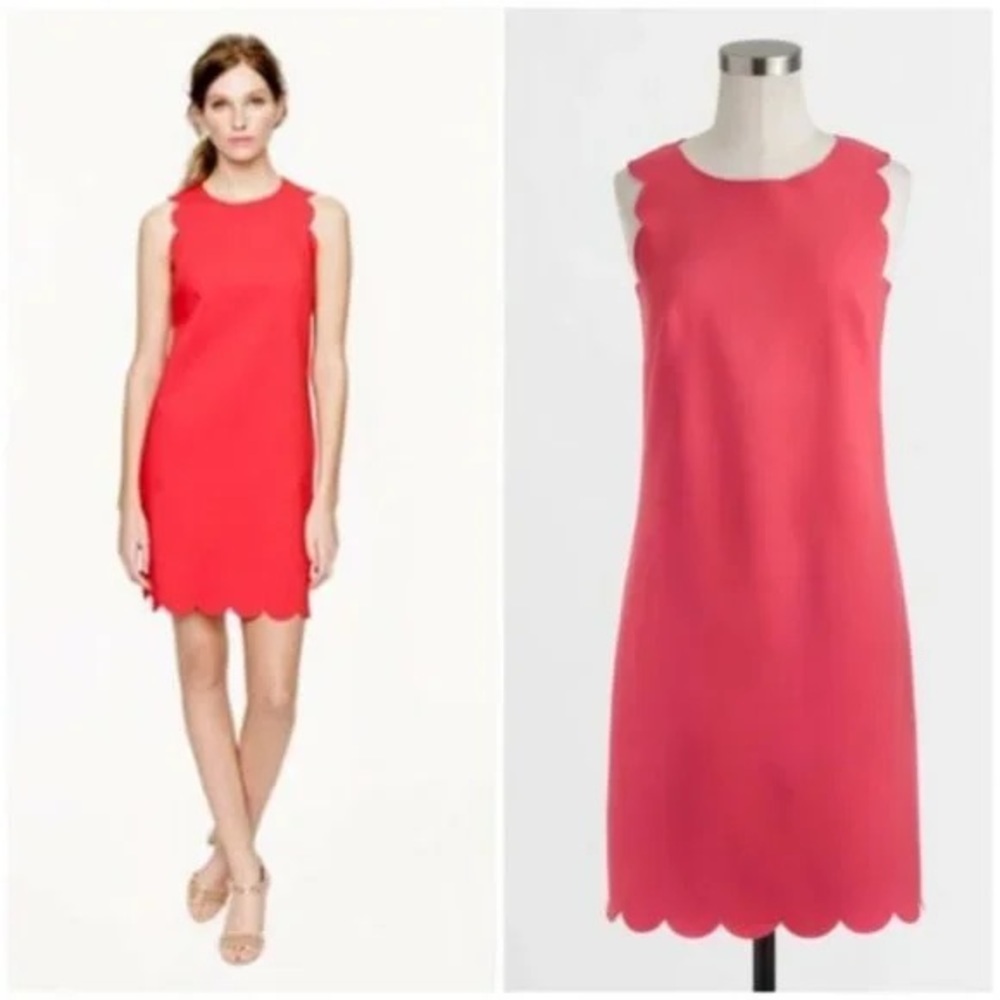EUC Women’s J.Crew | Pink Scallop Trim Shift Dress Size 8